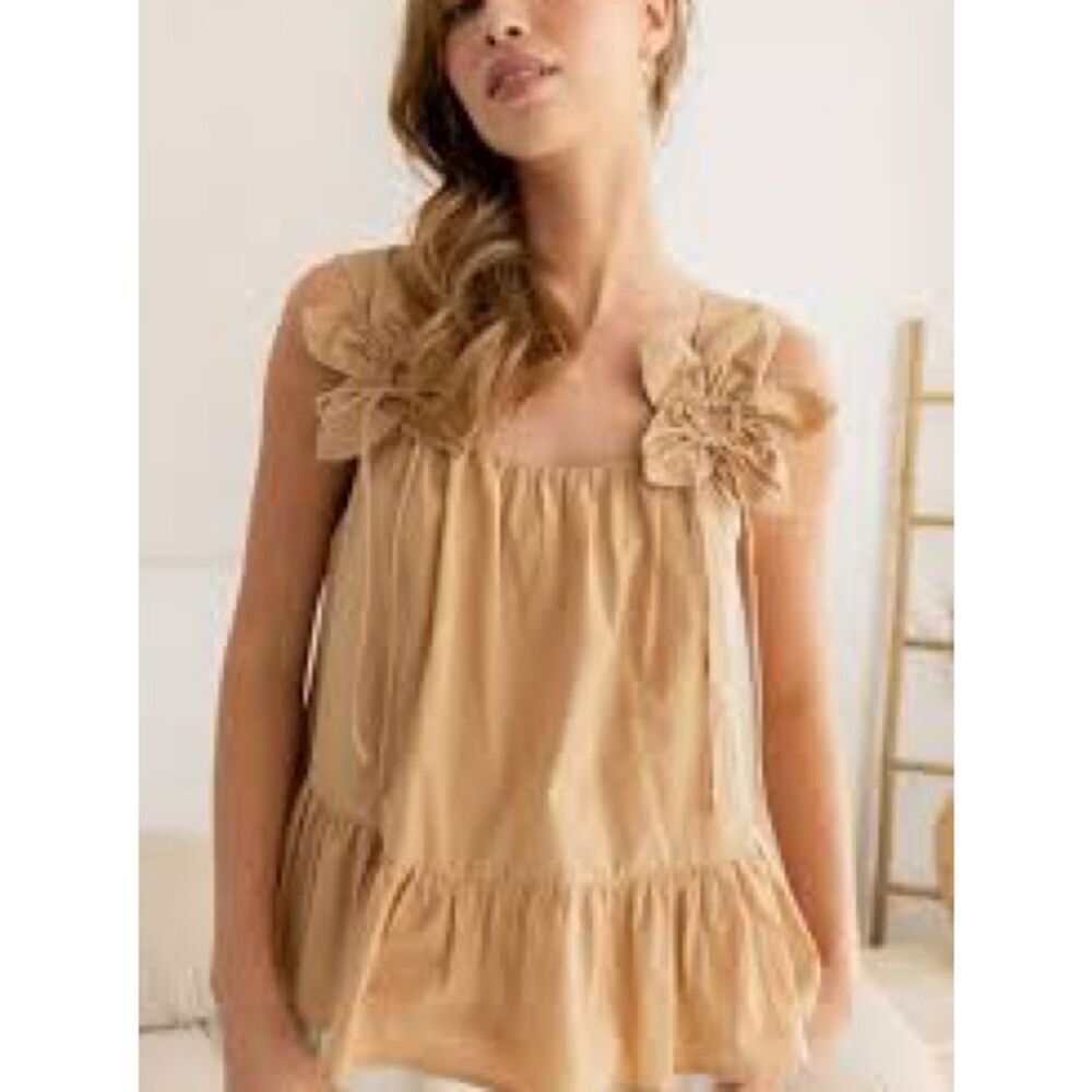 Heyson Floral Bow Accent Sleeveless Top Mocha